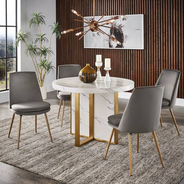 Saki 43" Wide Faux Marble Round Dining Table Set by iNSPIRE Q Modern